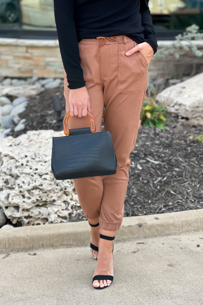 Tribal Desi Faux Suede Jogger : Sepia