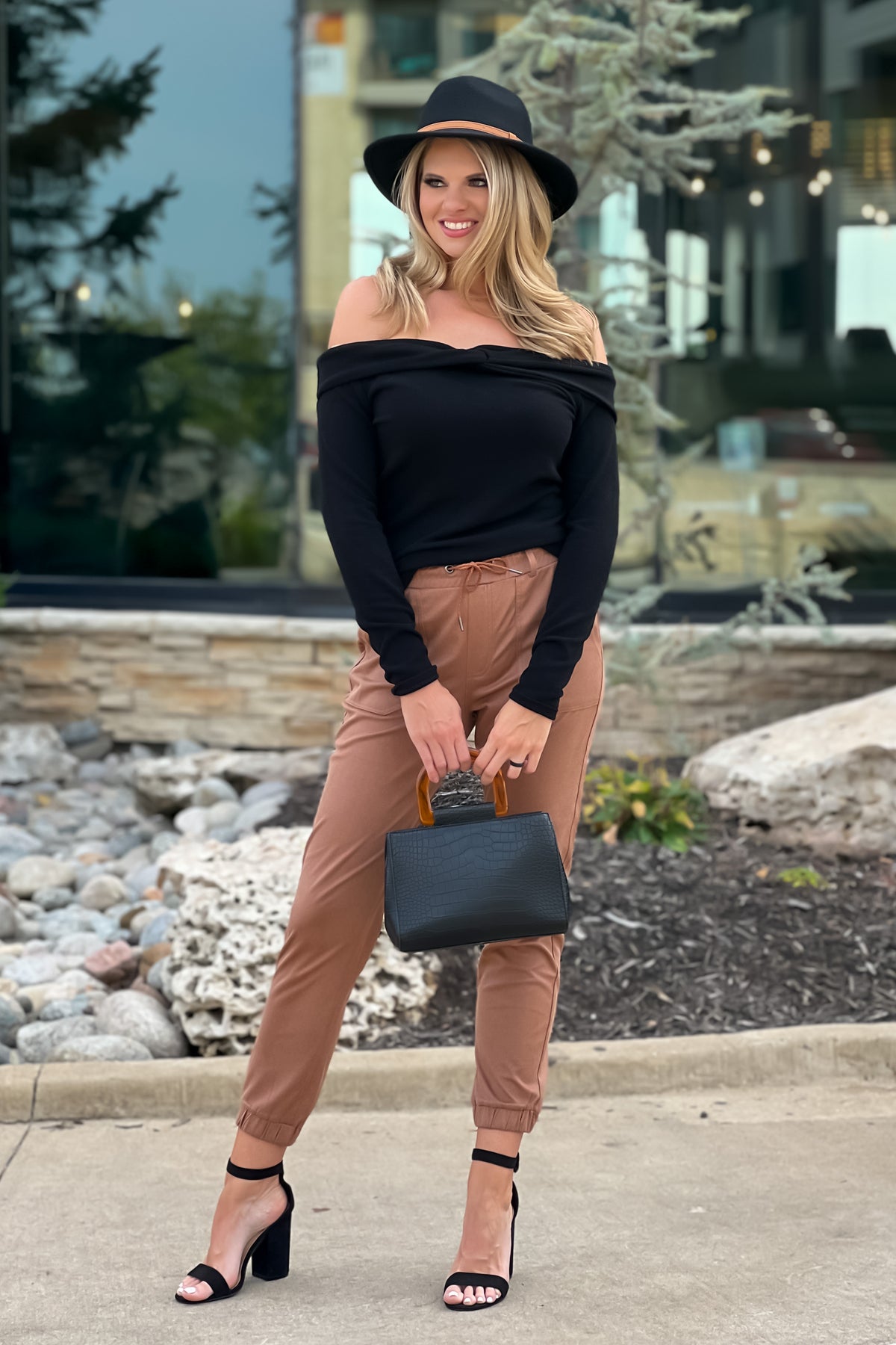 Tribal Desi Faux Suede Jogger : Sepia