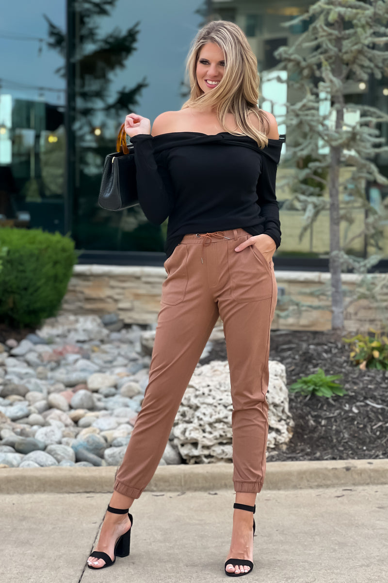 Tribal Desi Faux Suede Jogger : Sepia