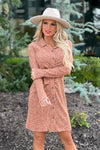 Point The Way Ribbed Knit Shirt Dress : Heathered Rust