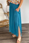 Classy Chic Pocketed Pleated Skirt : Teal Blue
