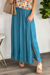 Classy Chic Pocketed Pleated Skirt : Teal Blue