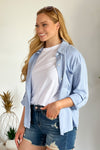 Stars Above Embroidered Button Down Top : Light Blue