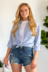 Stars Above Embroidered Button Down Top : Light Blue