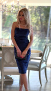 Catch Your Gaze Velvet Strapless Dress : Royal Blue