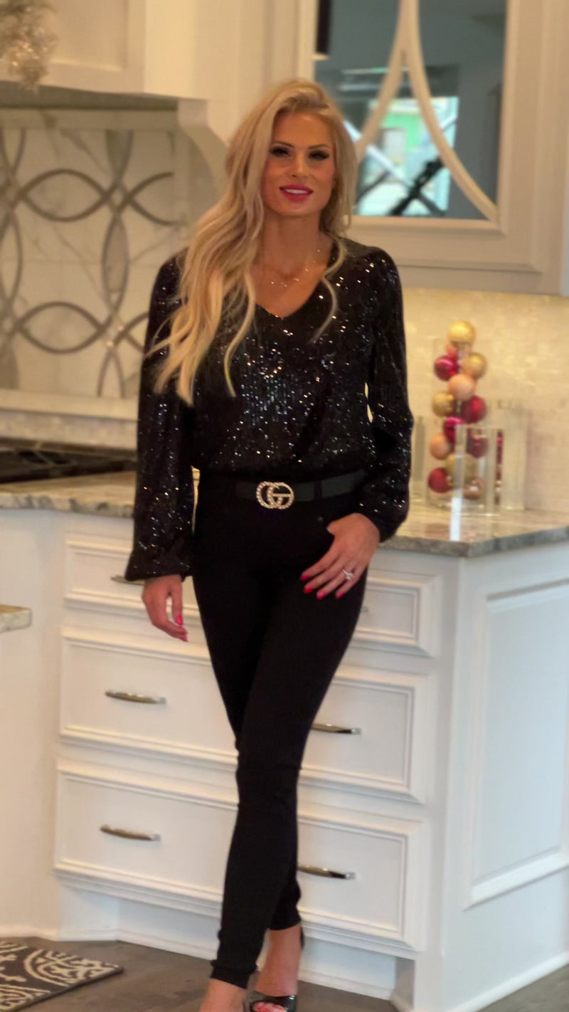 Seeing Stars Sequin Bodysuit : Black
