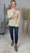 Fields Of Joy One Cold Shoulder Mock Neck Sweater : Ivory