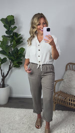 Safari Sights Tie Waist Button Down Top : White