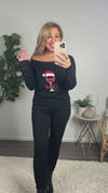 Santa Wine Glass OTS Knit Top : Black