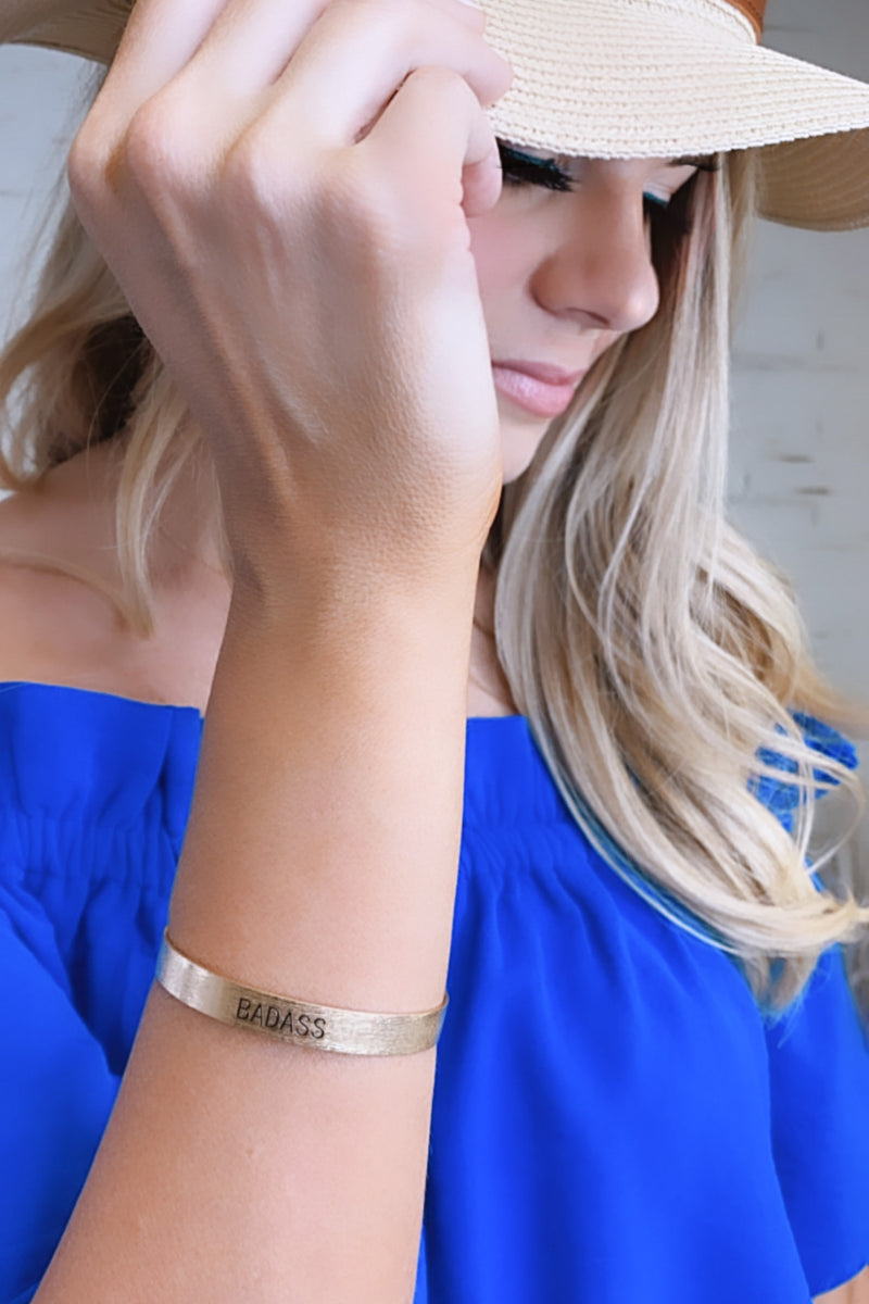 Badass Engraved Cuff Bracelet : Gold