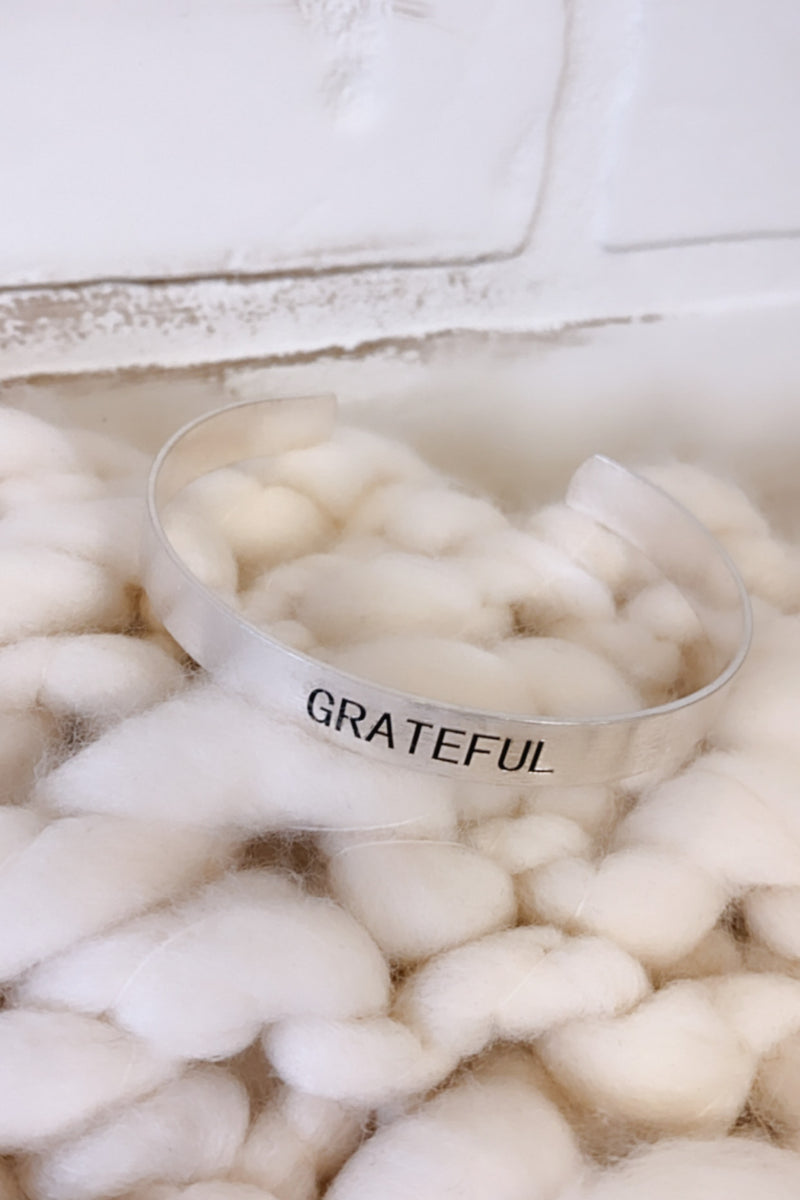 Grateful Engraved Cuff Bracelet : Gold or Silver