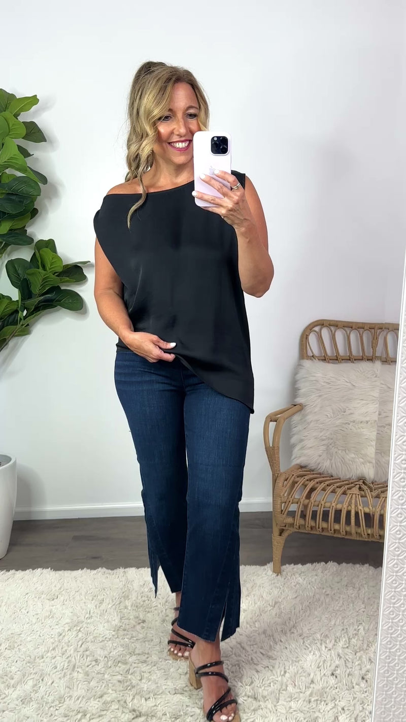 Always Ready Asymmetric Off Shoulder Top : Black