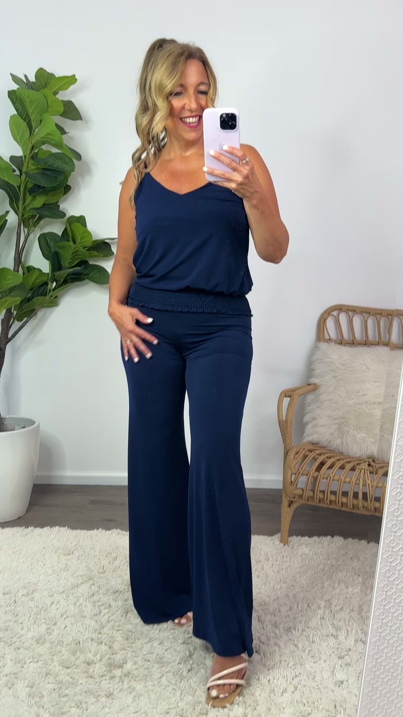 Can't Stop Me Wide Leg Palazzo Pants : Navy