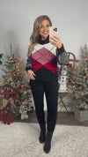 Under the Pines Turtle Neck Sweater - Red and Black