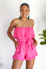 Beautiful Now Flutter Tube Romper : Hot Pink