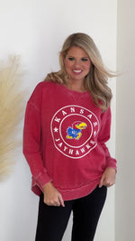 Kansas Jayhawks Crest Double Edge Sweatshirt : Heathered Red