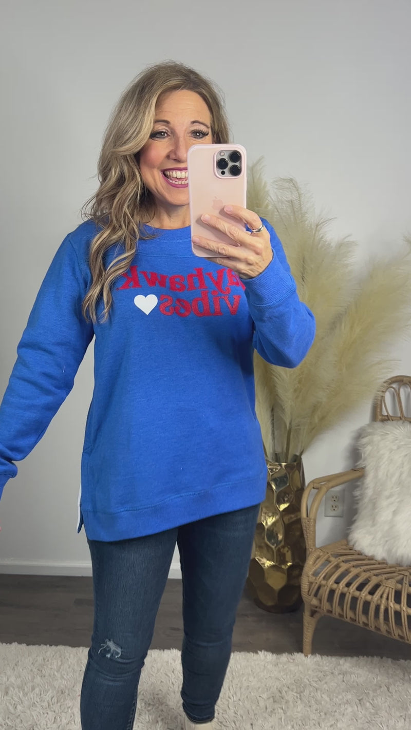 Jayhawk Vibes Side Slit Tunic Sweatshirt : Royal/Red