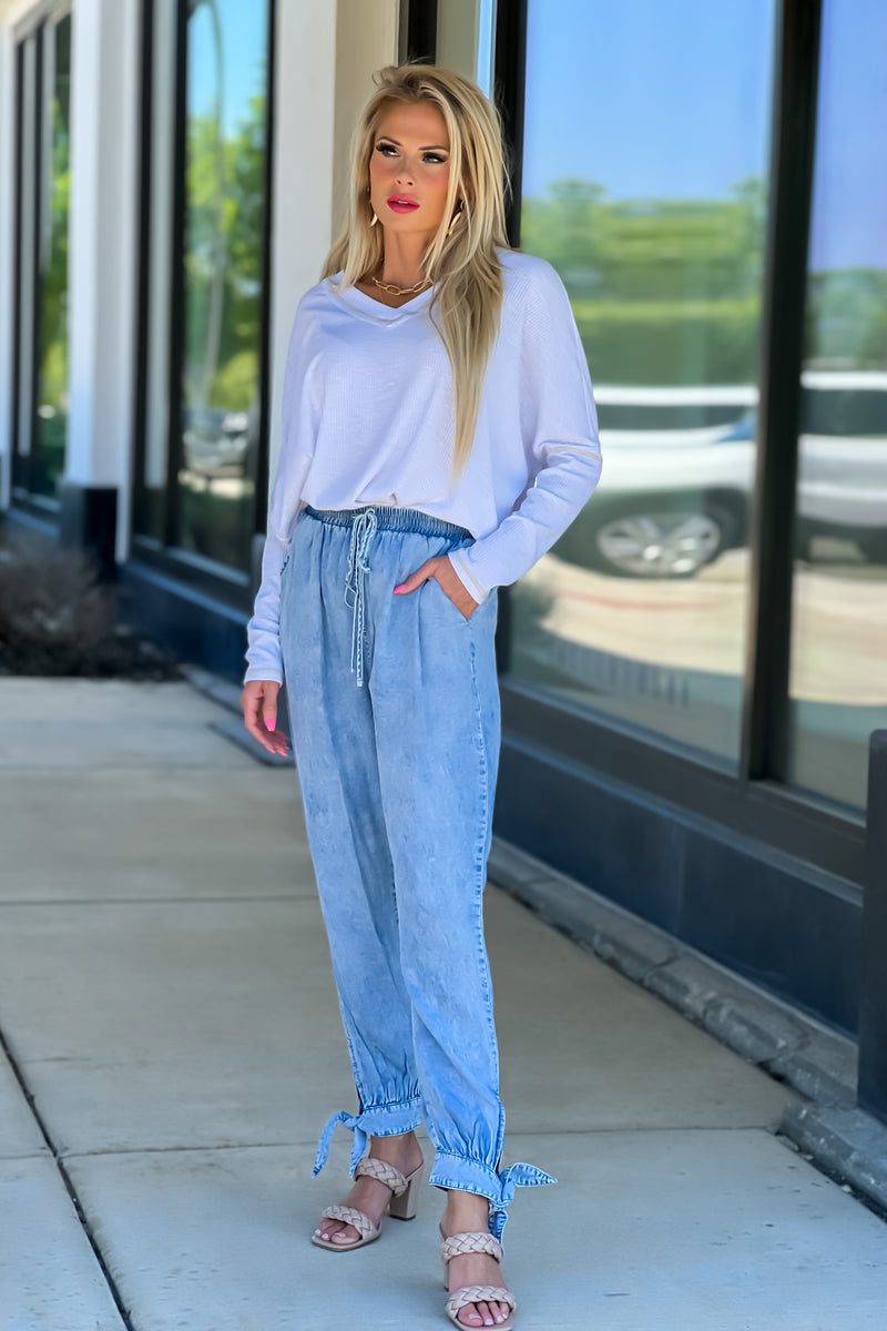 Respectfully Yours Tie Ankle Pants : Chambray