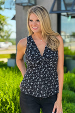 Path To You Sleeveless Front Twist Top : Black/White/Floral