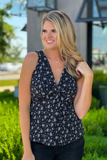 Path To You Sleeveless Front Twist Top : Black/White/Floral