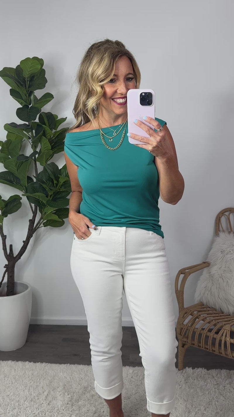 Here For You Boat Neck Off Shoulder Top : Jade