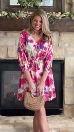 Nothing Better Floral Dolman Sleeve Dress : Beige/Pink