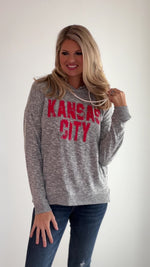 Kansas City Distressed Tunic Hoodie : Heathered Grey/Red