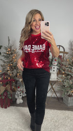Game Day Vibes Sequined Tee : Red/White