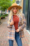 Felt The Chill Plaid Double Breasted Blazer : Rust/Blue/Beige