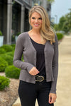 Coffee & Smiles V-Neck Ribbed Cardigan : Charcoal