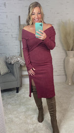 Remembering Tonight Brushed Ribbed Front Slit Midi Skirt : Burgundy