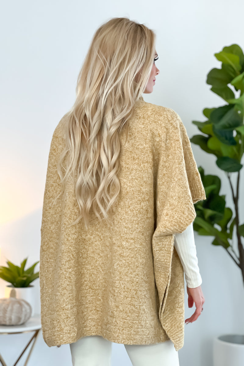 First Class Style Cable Knit Poncho : Mustard