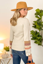 Autumn Days Crochet Bell Sleeve Sweater : Oatmeal