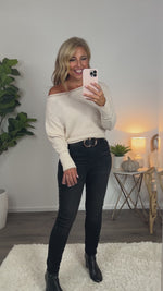 Casual Date Night Off Shoulder Thermal Top : Cream/Taupe