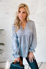 Beaming With Beauty V-Neck Babydoll Top : Silver