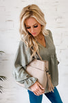 Beaming With Beauty V-Neck Babydoll Top : Light Olive