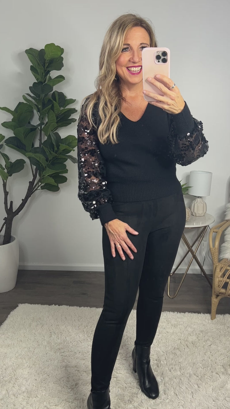 Keep Your Eyes On Me Sequin Sweater : Black