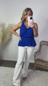 How To Be Ruffle Trimmed Surplus Top : Royal Blue