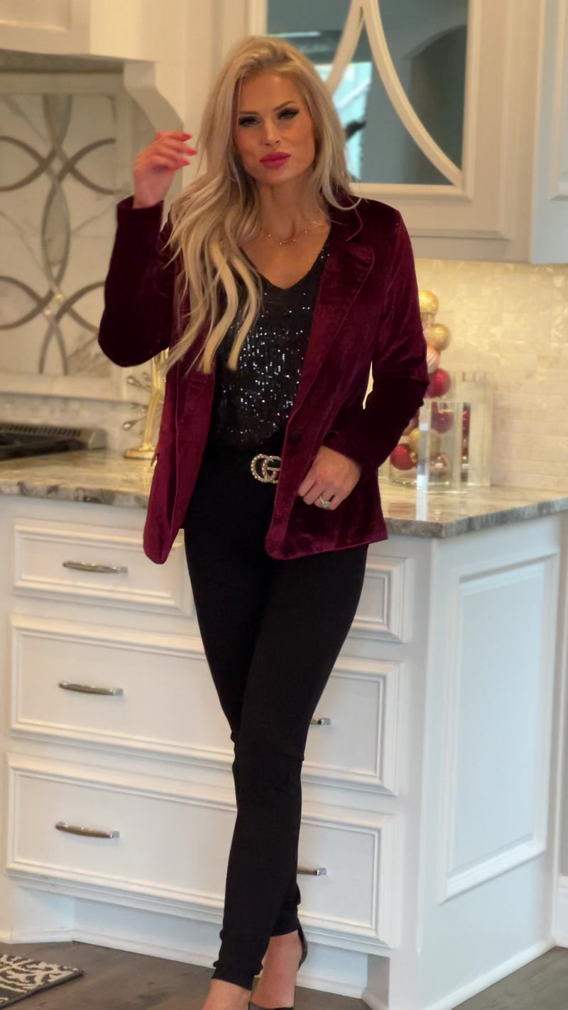 More Than Words Velvet Blazer : Wine