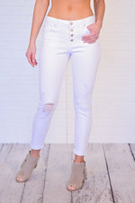 Dear John 4 Button Distressed Jean : Optic White