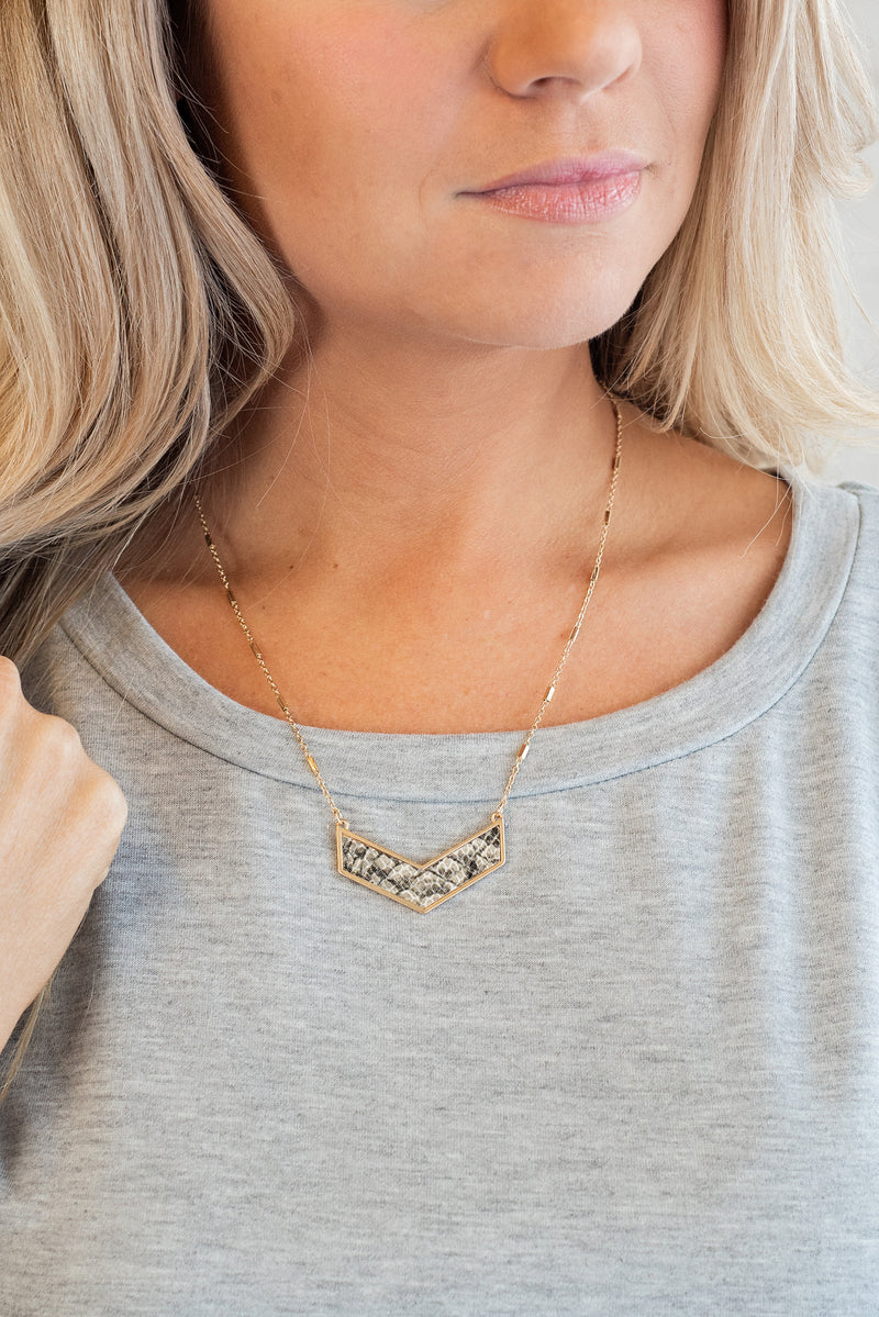 Alora Snake Print Necklace : Grey/Gold