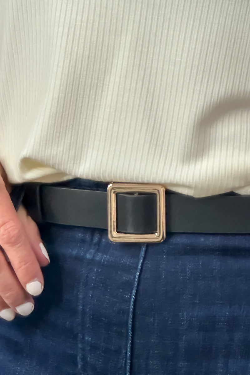 Bella Square Buckle Belt : Black/Gold