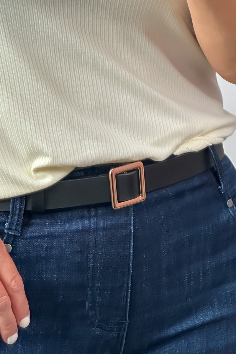 Bella Square Buckle Belt : Black/Gold