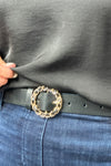 Tavia Circle Chain Faux Leather Belt : Black/Gold
