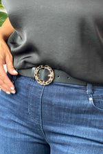 Tavia Circle Chain Faux Leather Belt : Black/Gold