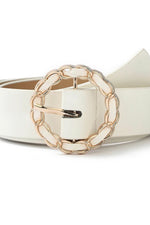 Tavia Circle Chain Faux Leather Belt : Off White/Gold