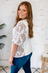 Slowly Falling Mixed Contrast Puff Sleeve Top : Ivory/Sage/Mix
