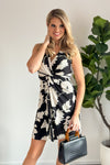 Pulling It Together Twist Front Sleeveless Dress : Black/Cream