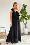 Unspoken Dreams One Shoulder Ruffle Maxi Dress : Black