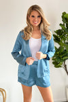 Got That Class Satin Blazer/Shorts Set : Ocean Blue